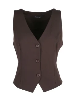 Melitea Gilet donna monocolore con bottoni - moro
