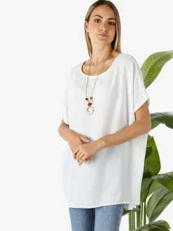 Melitea Maxi blusa da donna a maniche corte - bianco