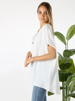 Melitea Maxi blusa da donna a maniche corte - bianco