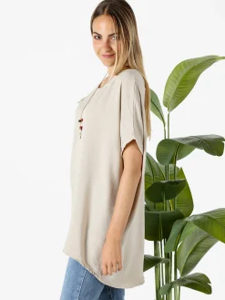 Melitea Maxi blusa da donna a maniche corte - beige