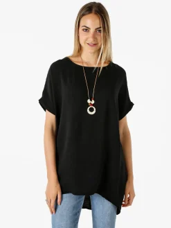 Melitea Maxi blusa da donna a maniche corte - nero