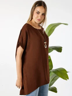 Melitea Maxi blusa da donna a maniche corte - moro