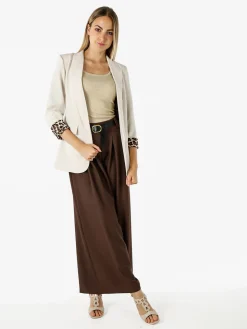 Melitea Pantaloni donna a palazzo con vita alta e cintura - moro