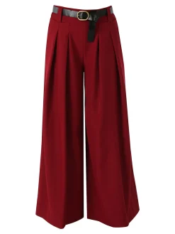 Melitea Pantaloni donna a palazzo con vita alta e cintura - rosso
