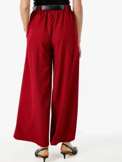 Melitea Pantaloni donna a palazzo con vita alta e cintura - rosso