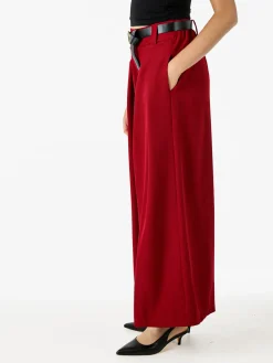 Melitea Pantaloni donna a palazzo con vita alta e cintura - rosso