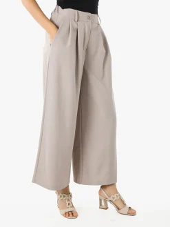 Melitea Pantaloni donna a palazzo con vita alta - fango