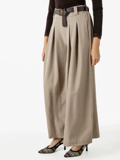 Melitea Pantaloni donna a palazzo con vita alta e cintura - taupe