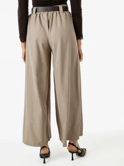Melitea Pantaloni donna a palazzo con vita alta e cintura - taupe