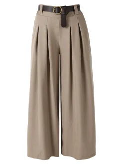 Melitea Pantaloni donna a palazzo con vita alta e cintura - taupe
