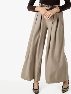 Melitea Pantaloni donna a palazzo con vita alta e cintura - taupe