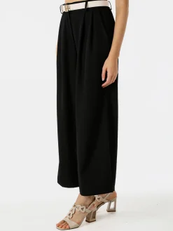 Melitea Pantaloni donna a palazzo con vita alta - nero