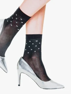 Meri Calzini moda donna a pois lurex - nero
