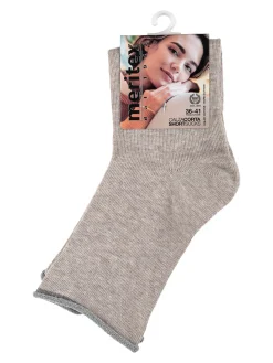 Meritex Calze corte donna in caldo cotone con bordo lurex - beige