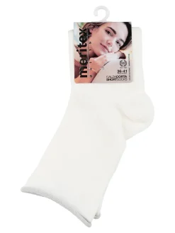 Meritex Calze corte donna in caldo cotone con bordo lurex - bianco