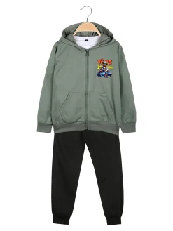 Mg Fashion Studio Completo tuta da bambino con cappuccio e zip e stampa davanti e dietro - verde