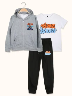 Mg Fashion Studio Completo tuta da bambino con cappuccio e zip e stampa davanti e dietro - grigio