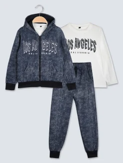 Mg Fashion Studio Completo tuta 3 pezzi da ragazzo con cappuccio e zip - blu