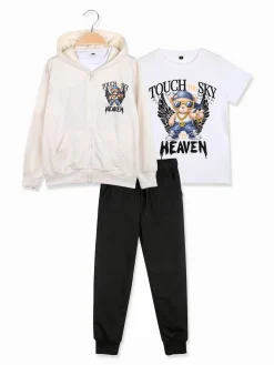 Mg Fashion Studio Completo tuta 3 pezzi da ragazzo con cappuccio e zip - beige