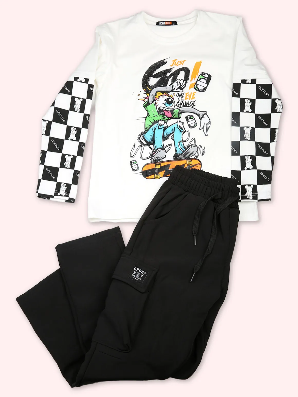 Mg Fashion Studio Pantaloni da ragazzo cargo con interno in pile - nero