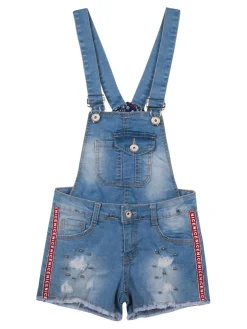 Mini Angel Salopette di jeans sfrangiata con strappi e borchie