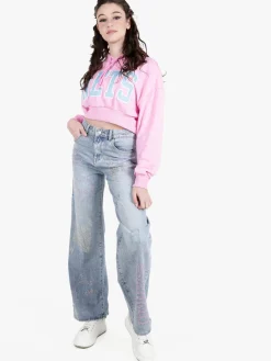 Mira°Belle Jeans donna a gamba larga con applicazioni strass
