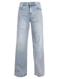 Mira°Belle Jeans donna a gamba larga con applicazioni strass