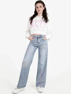Mira°Belle Jeans donna a gamba larga con applicazioni strass