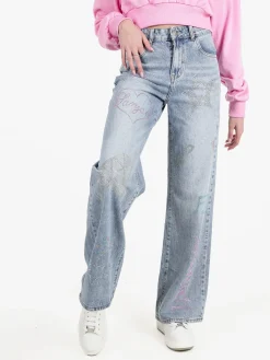 Mira°Belle Jeans donna a gamba larga con applicazioni strass