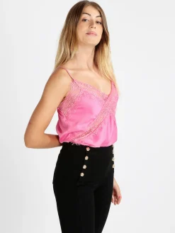 Miranda Top donna effetto raso con pizzo