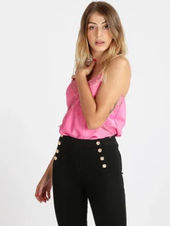 Miranda Top donna effetto raso con pizzo
