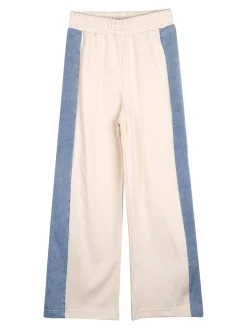 Miss Bellina Completo 2 pezzi da bambina a gamba larga con cappuccio in jeans e zip - panna