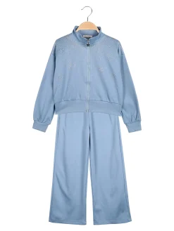 Miss Bellina Completo 3 pezzi da bambina con strass e zip - azzurro