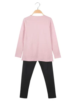 Miss Bellina Completo 2 pezzi da bambina con maglietta e leggings con strass - rosa