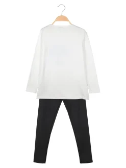 Miss Bellina Completo 2 pezzi da bambina con maglietta e leggings con strass - bianco