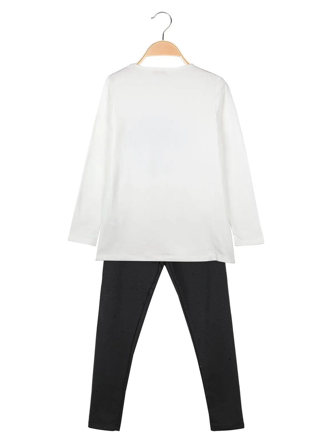 Miss Bellina Completo 2 pezzi da bambina con maglietta e leggings con strass - bianco