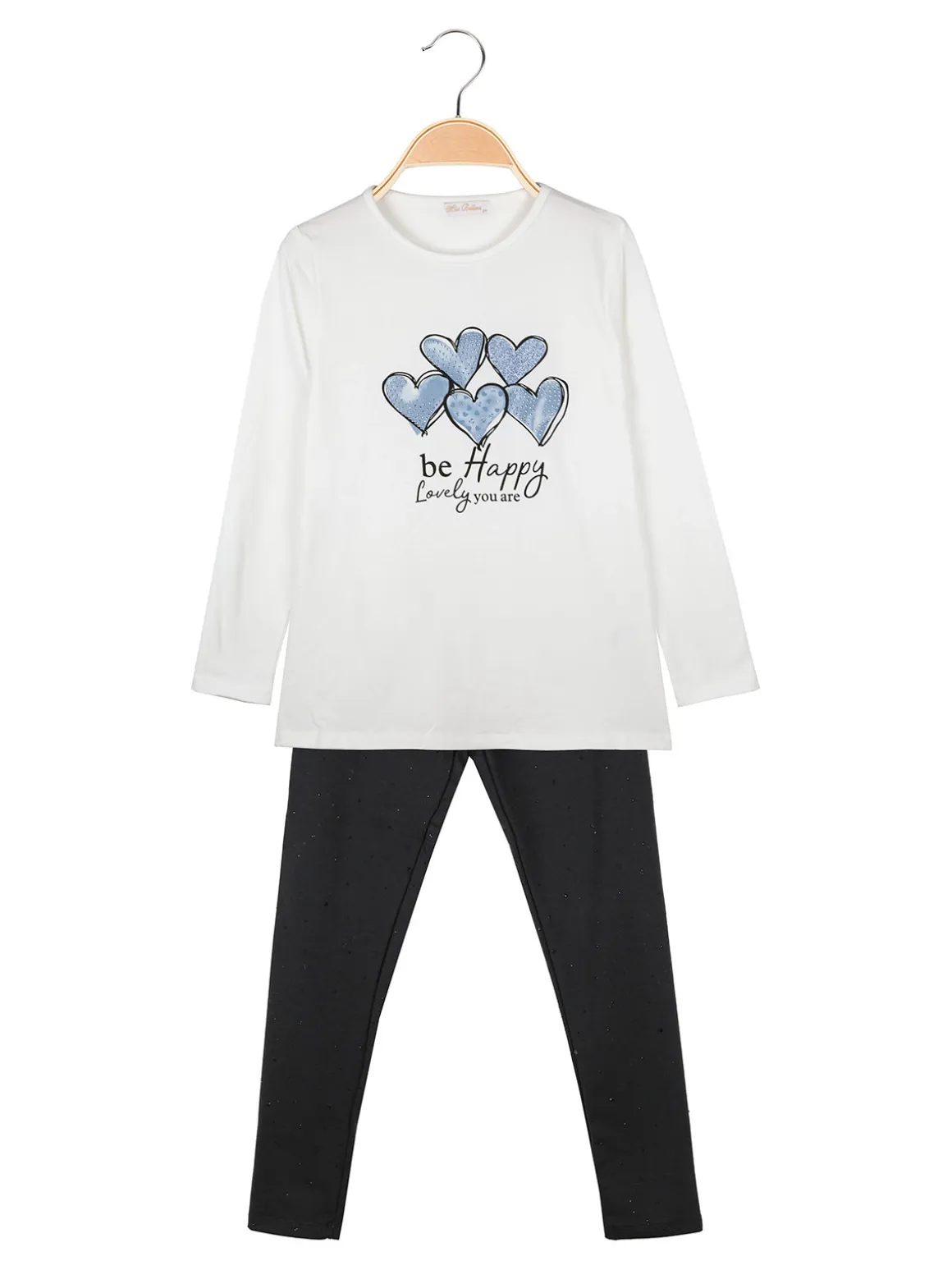 Miss Bellina Completo 2 pezzi da bambina con maglietta e leggings con strass - bianco