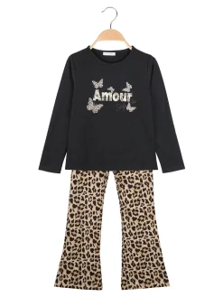 Miss Bellina Completo 2 pezzi da bambina con T-shirt e pantalone - nero