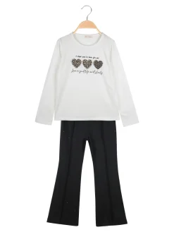 Miss Bellina Completo 2 pezzi da bambina con pantalone luccicante - bianco