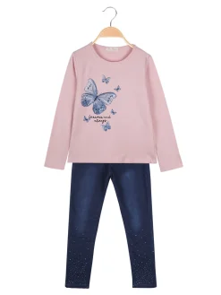 Miss Bellina Completo 2 pezzi da bambina con t-shirt e pantalone - rosa