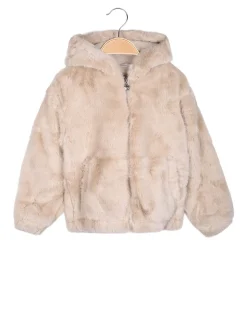 Miss Bellina Giacca da bambina in ecopelliccia con cappuccio - beige