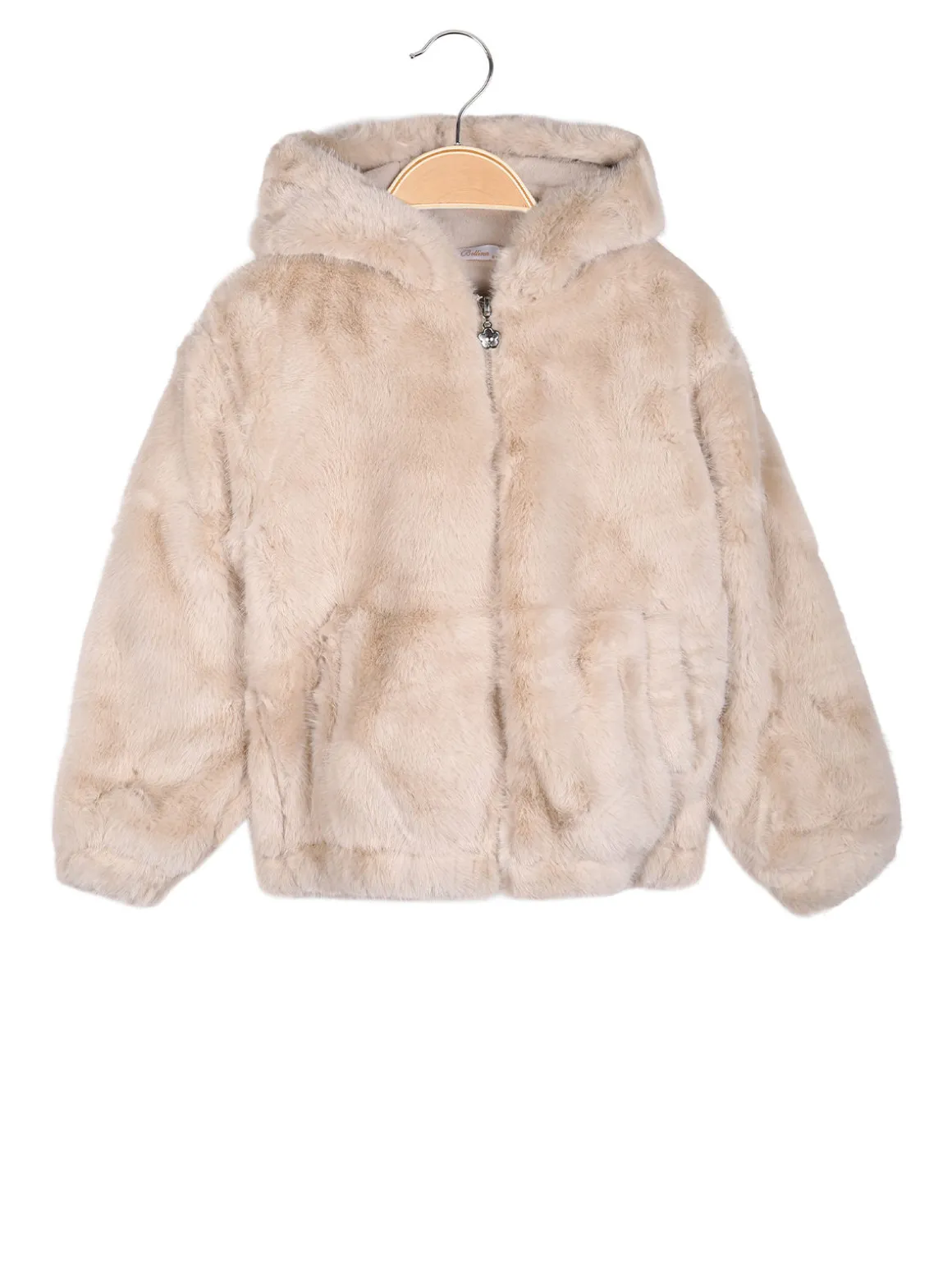 Miss Bellina Giacca da bambina in ecopelliccia con cappuccio - beige