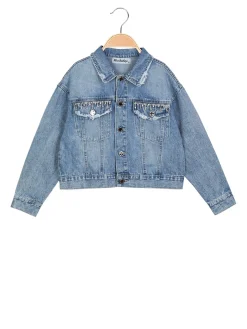 Miss Bellina Giacca in jeans da bambina con strass pendenti