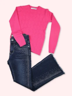 Miss Bellina Pullover girocollo da bambina in maglia - fucsia