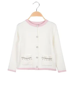 Miss Brum Cardigan da bambina in maglia con bottoni gioiello e taschini