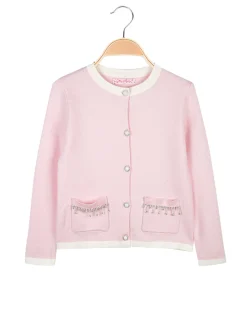 Miss Brum Cardigan da bambina in maglia con bottoni gioiello e taschini