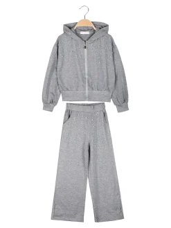 Miss Brum Completo tuta 2 pezzi da bambina con perle e strass - grigio