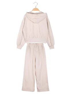 Miss Brum Completo tuta 2 pezzi da bambina con perle e strass - beige