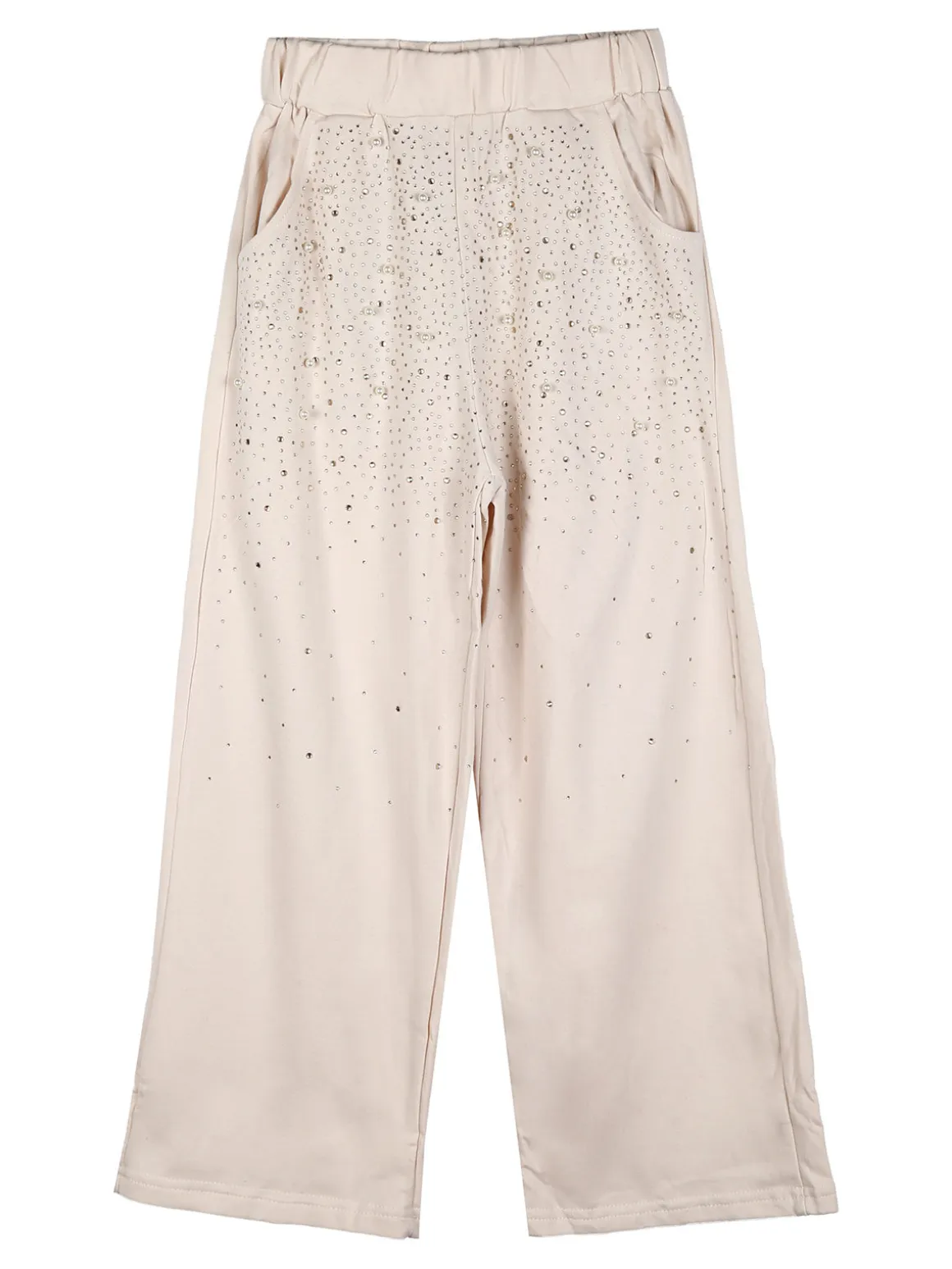 Miss Brum Completo tuta 2 pezzi da bambina con perle e strass - beige