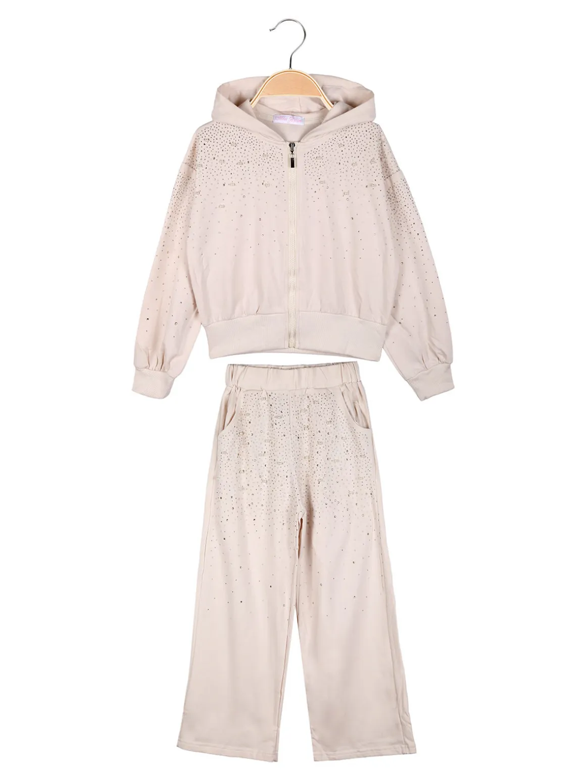 Miss Brum Completo tuta 2 pezzi da bambina con perle e strass - beige